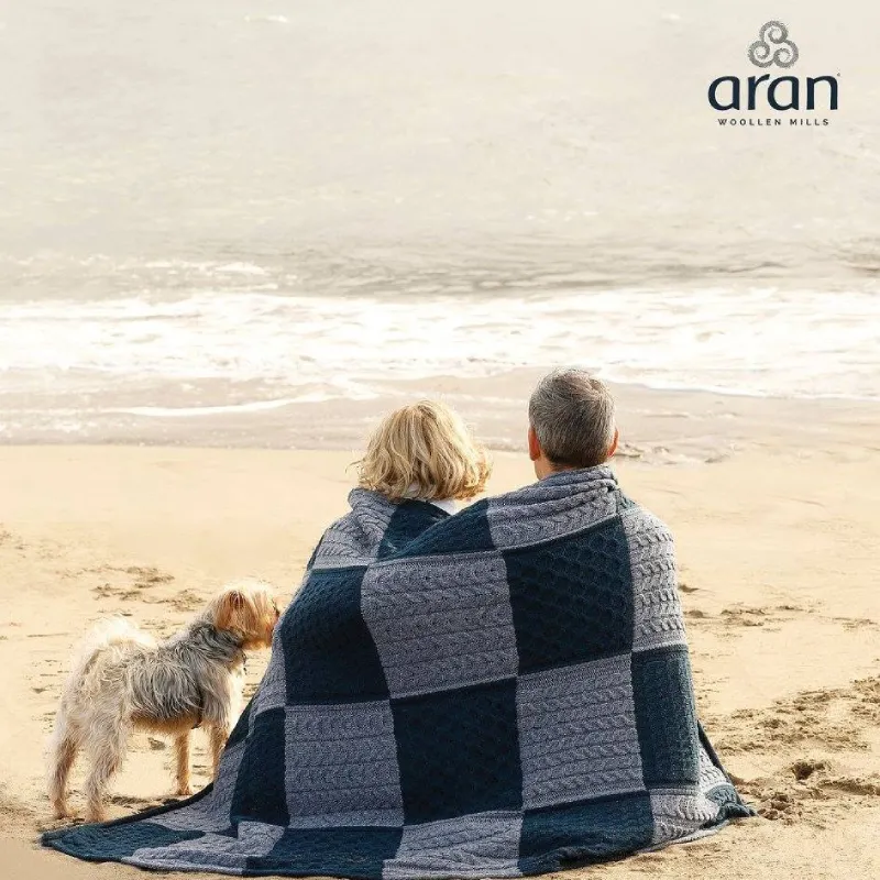 Folded Aran wool blankets and throws