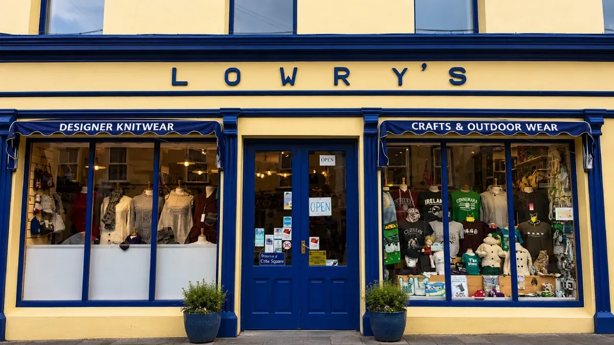 The Lowry's Sweater & Gift Shop storefront on Market Street, Clifden